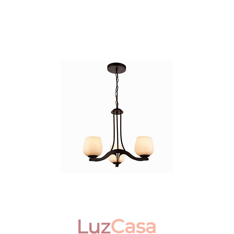 Lustre de pintura de ferro com cúpula de vidro Lâmpada de iluminação clássica 3 cabeças