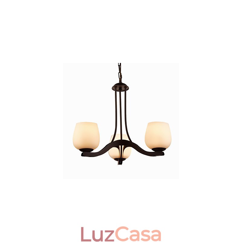 Lustre de pintura de ferro com cúpula de vidro Lâmpada de iluminação clássica 3 cabeças