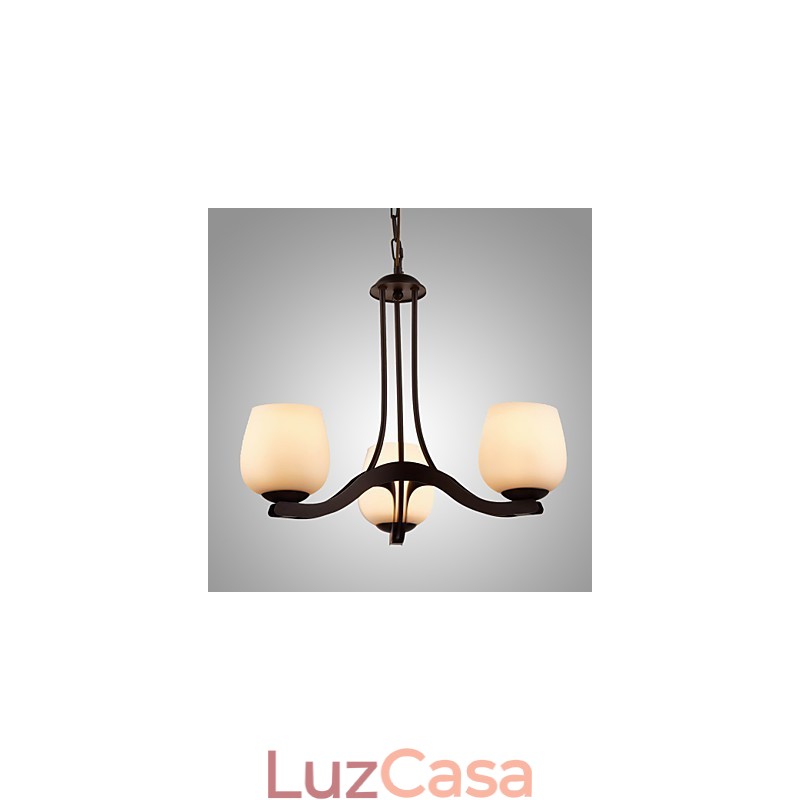Lustre de pintura de ferro com cúpula de vidro Lâmpada de iluminação clássica 3 cabeças