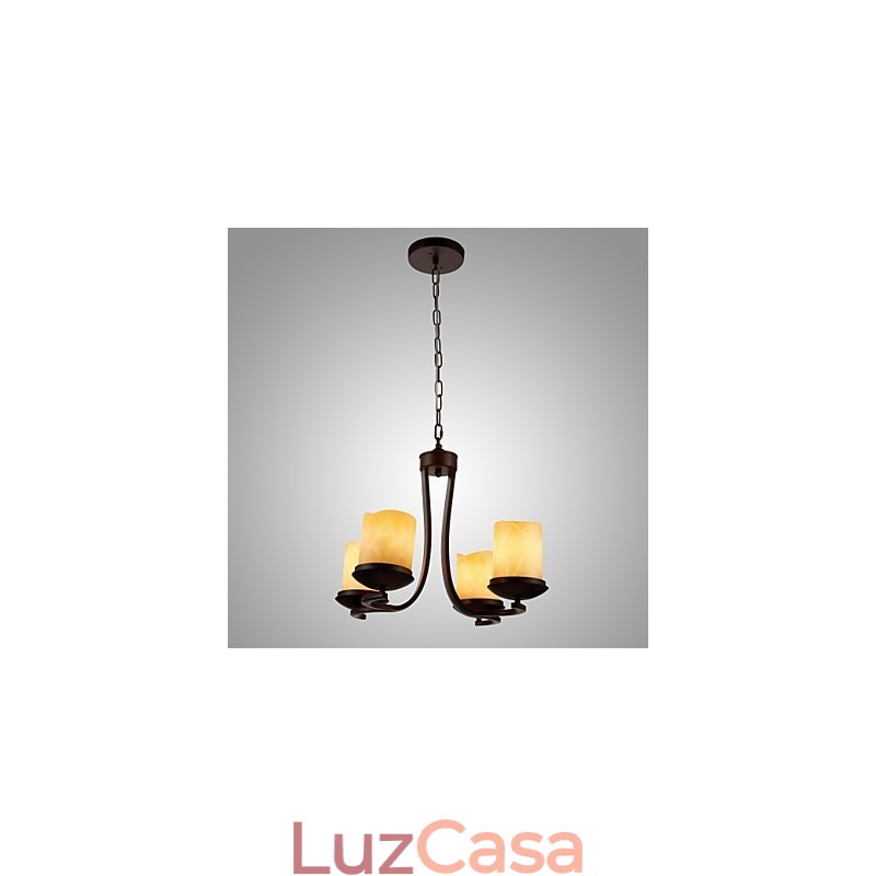 Lustre de pintura de ferro com cúpula de vidro Lâmpada de iluminação de vela clássica 4 cabeças