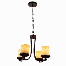 Lustre de pintura de ferro com cúpula de vidro Lâmpada de iluminação de vela clássica 4 cabeças