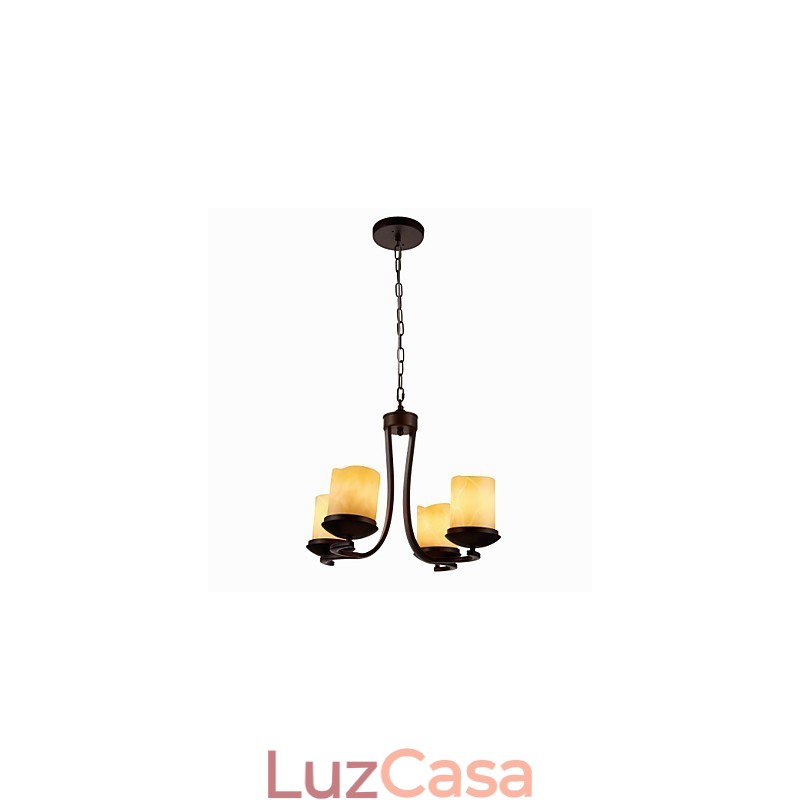 Lustre de pintura de ferro com cúpula de vidro Lâmpada de iluminação de vela clássica 4 cabeças