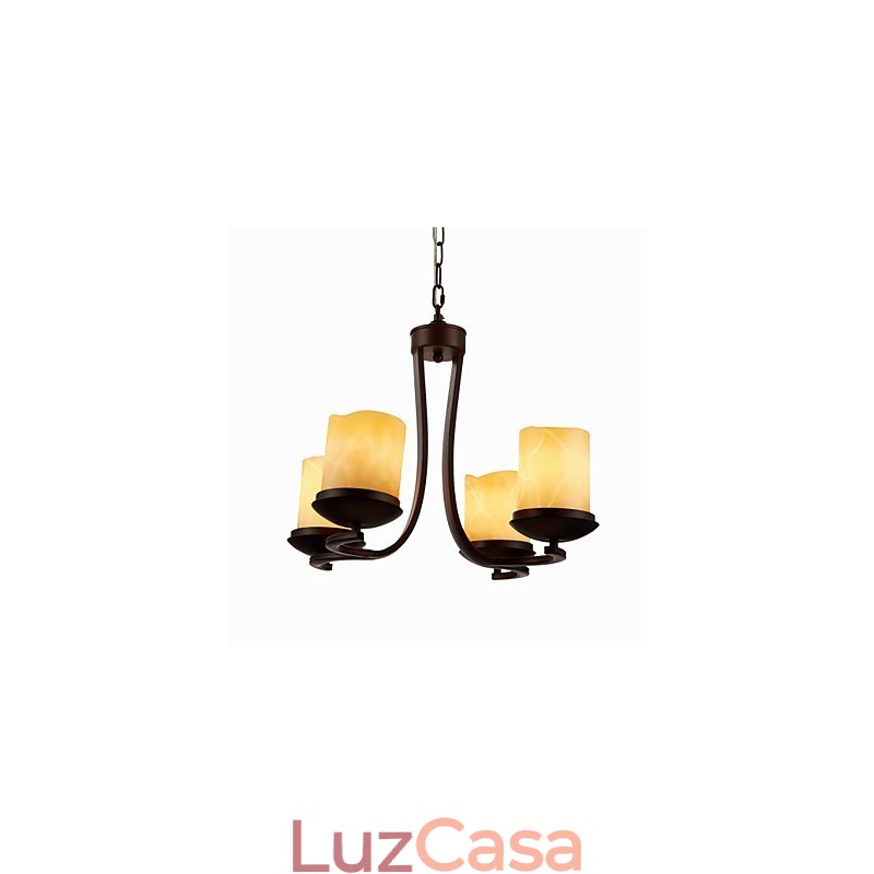 Lustre de pintura de ferro com cúpula de vidro Lâmpada de iluminação de vela clássica 4 cabeças