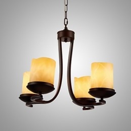 Lustre de pintura de ferro com cúpula de vidro Lâmpada de iluminação de vela clássica 4 cabeças