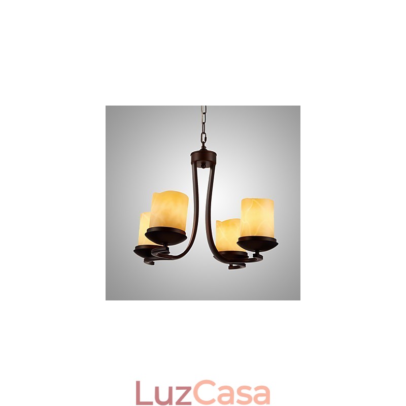 Lustre de pintura de ferro com cúpula de vidro Lâmpada de iluminação de vela clássica 4 cabeças