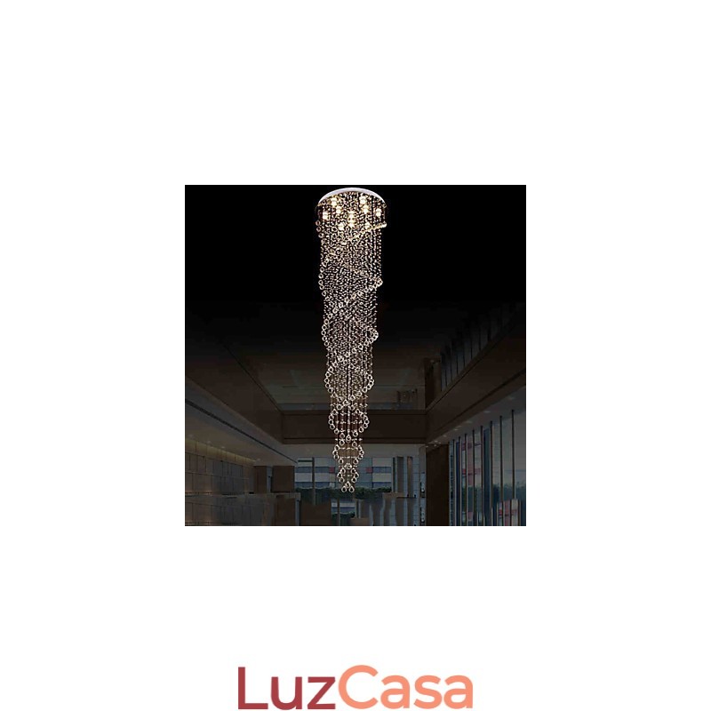 Lustre de teto, luminária pendente, luminária com cristal K9, espiral dupla