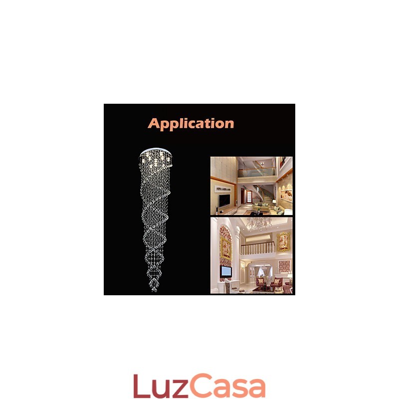 Lustre de teto, luminária pendente, luminária com cristal K9, espiral dupla