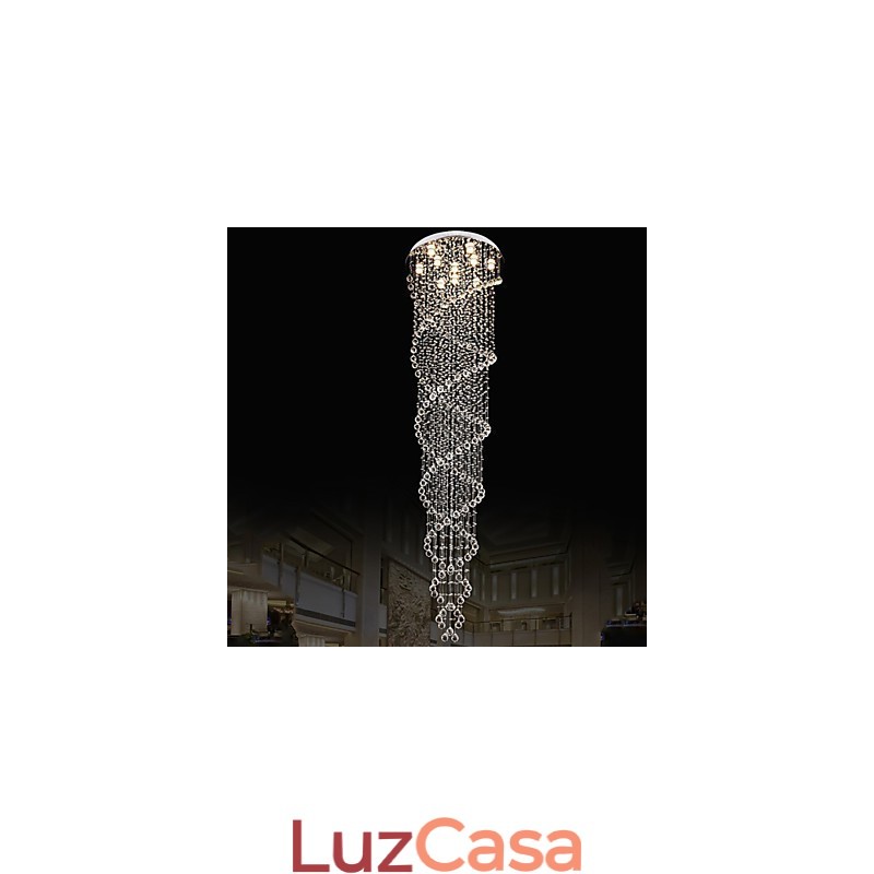 Lustre de teto, luminária pendente, luminária com cristal K9, espiral dupla