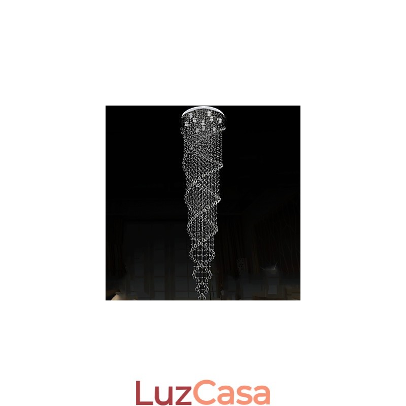 Lustre de teto, luminária pendente, luminária com cristal K9, espiral dupla