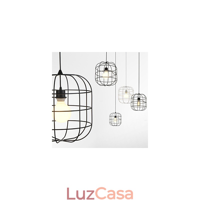 Mini Luminária Pendente Artística Birdcage 1 Luz Acabamento Mordern Simplicity Preto Branco Metal Aço Carbono Droplight