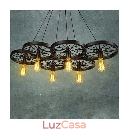 Loft Pendant Light Wheel Chandelier Rústico Vintage Retro Country Jantar Metal+Pintura