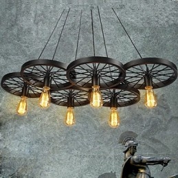 Loft Pendant Light Wheel Chandelier Rústico Vintage Retro Country Jantar Metal+Pintura