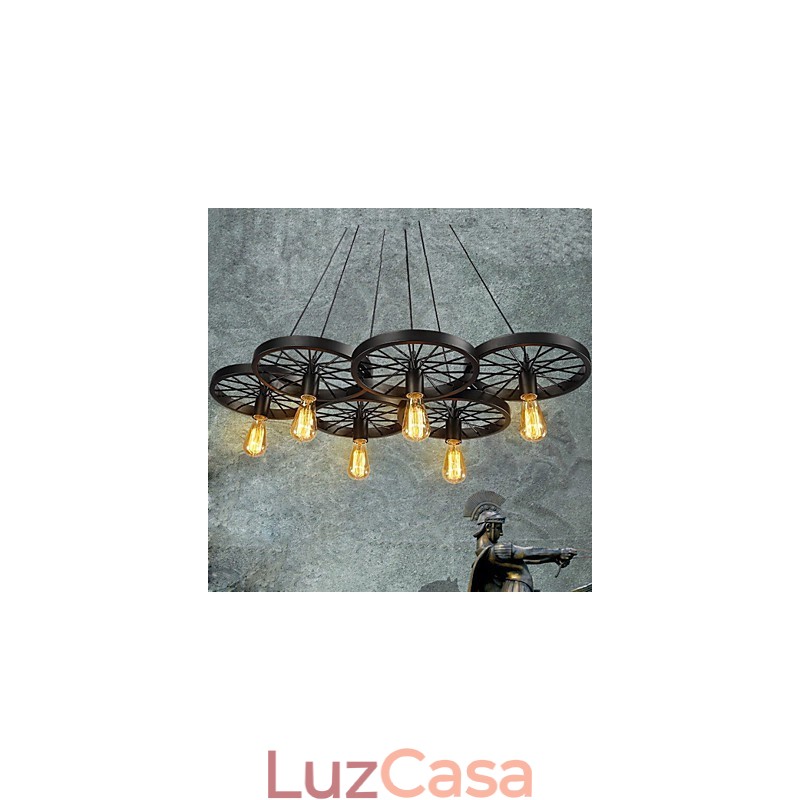 Loft Pendant Light Wheel Chandelier Rústico Vintage Retro Country Jantar Metal+Pintura