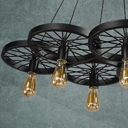 Loft Pendant Light Wheel Chandelier Rústico Vintage Retro Country Jantar Metal+Pintura