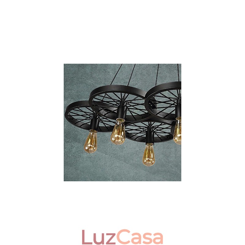 Loft Pendant Light Wheel Chandelier Rústico Vintage Retro Country Jantar Metal+Pintura