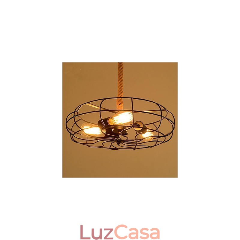 Lustre de ventilador industrial criativo de corda Lron americano vintage