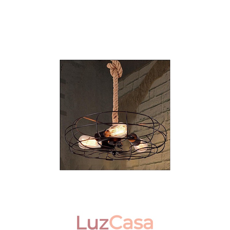 Lustre de ventilador industrial criativo de corda Lron americano vintage