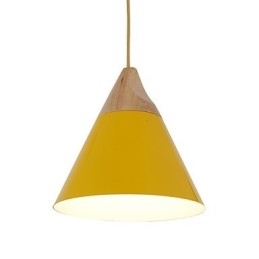 Mini Luminária Pendente Cone Artística 1 Luz Mordern Simplicity Acabamento Preto Branco Amarelo Alumínio e Droplight de Madeira