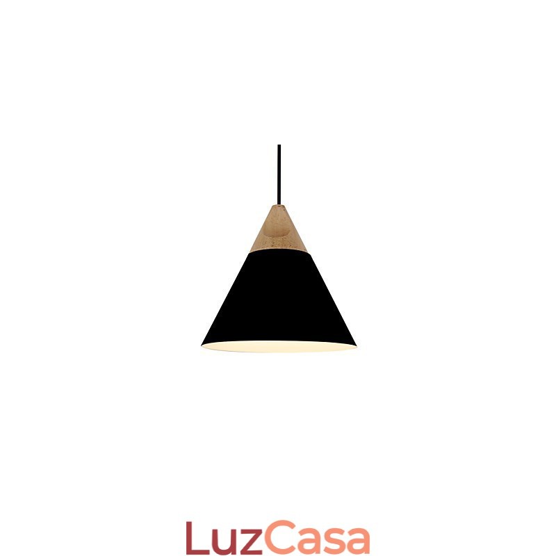 Mini Luminária Pendente Cone Artística 1 Luz Mordern Simplicity Acabamento Preto Branco Amarelo Alumínio e Droplight de Madeira