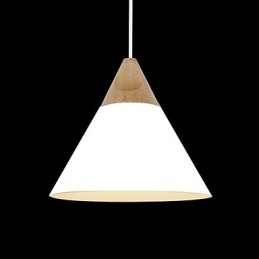 Mini Luminária Pendente Cone Artística 1 Luz Mordern Simplicity Acabamento Preto Branco Amarelo Alumínio e Droplight de Madeira