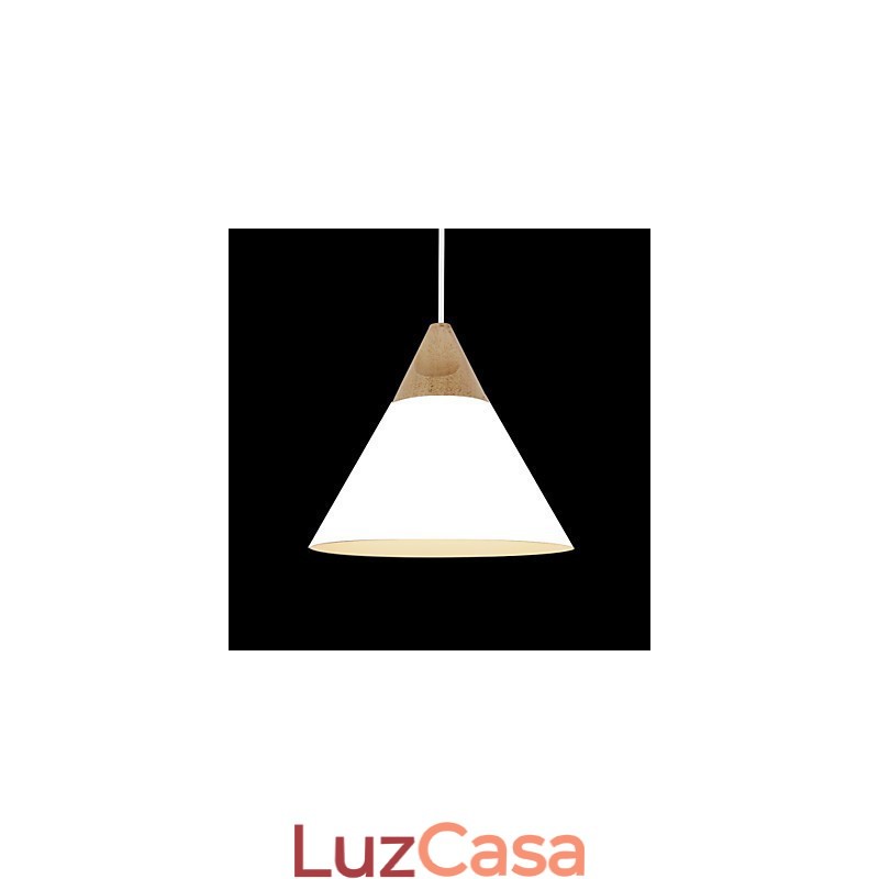 Mini Luminária Pendente Cone Artística 1 Luz Mordern Simplicity Acabamento Preto Branco Amarelo Alumínio e Droplight de Madeira
