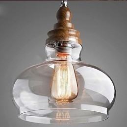 Luminária pendente de cristal de madeira estilo vintage (diâm. 24 cm)