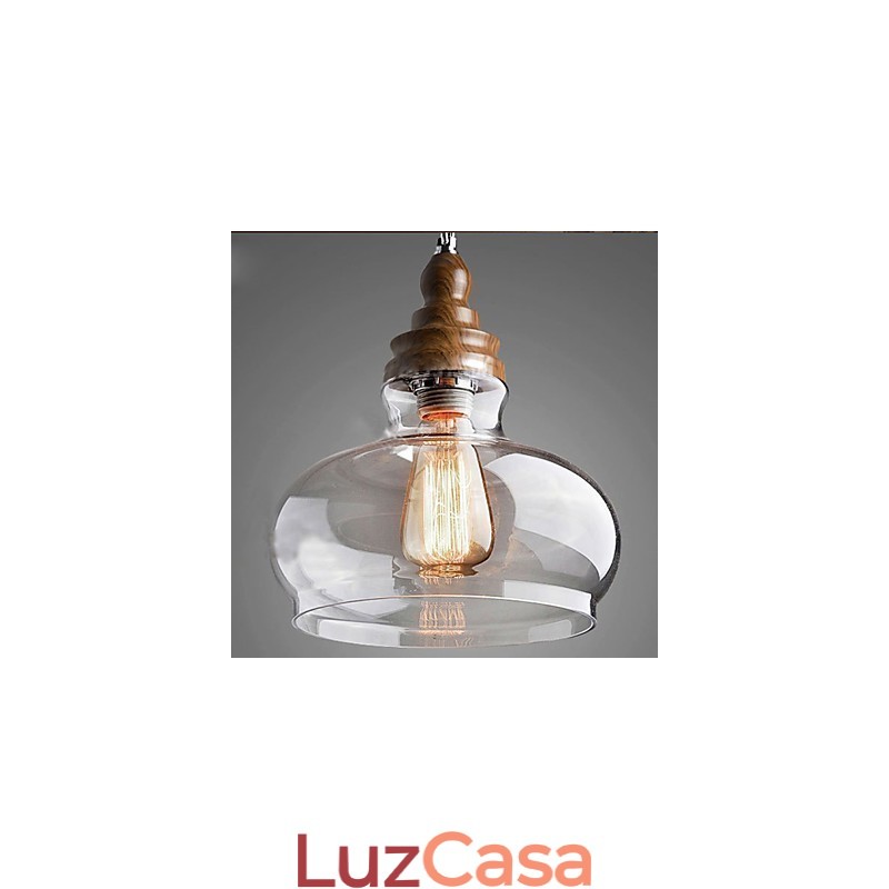 Luminária pendente de cristal de madeira estilo vintage (diâm. 24 cm)
