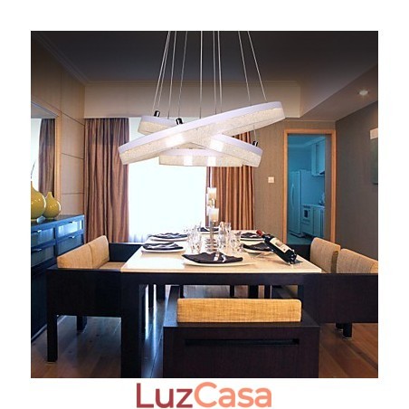 Luminária pendente de cristal moderna com três anéis