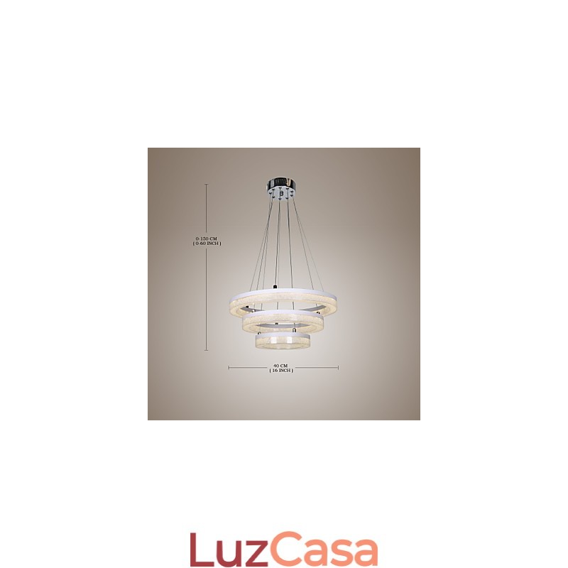 Luminária pendente de cristal moderna com três anéis