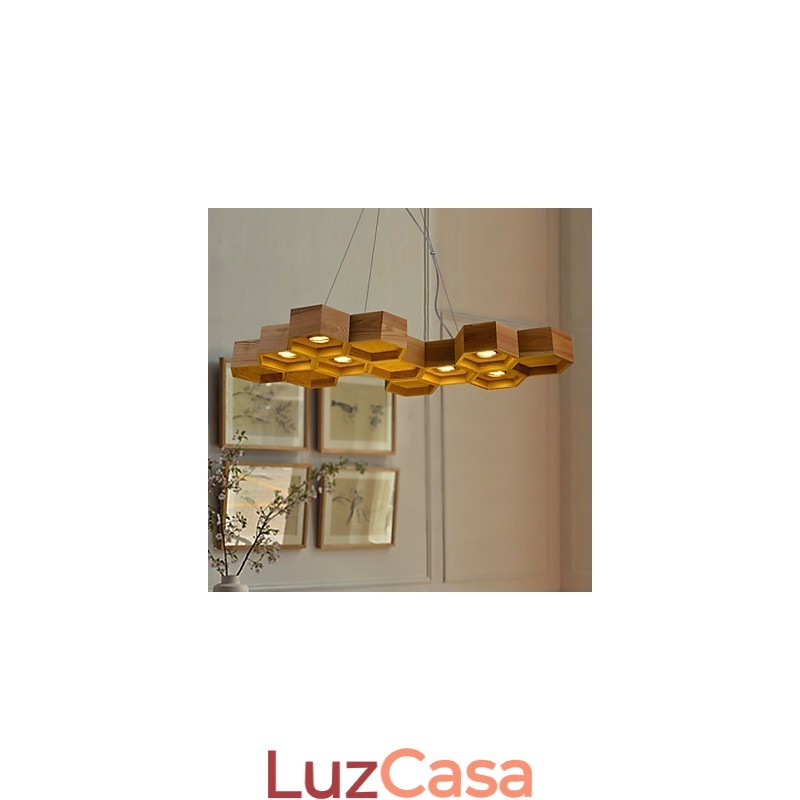 Designer Art Individuality Lustre Simples Honeycomb Madeira Lâmpadas